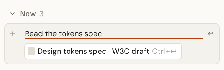 A new task being typed, with the tab you're on offered below it